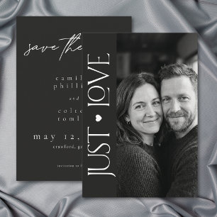 Modern Black Minimal Just Love Heart Photo Wedding Save The Date