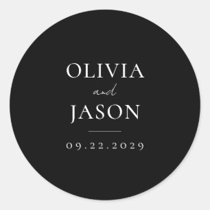 Modern Black Minimal Wedding Classic Round Sticker