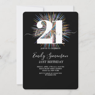 Modern Black Minimalist 21st Birthday   Invitation