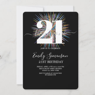 Modern Black Minimalist 21st Birthday   Invitation