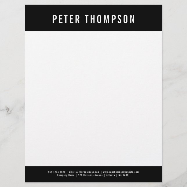 Modern Black Minimalist Business Logo Name Custom Letterhead (Front)
