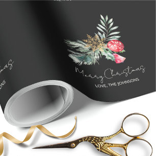 Modern Black Minimalist Christmas Script Wrapping Paper