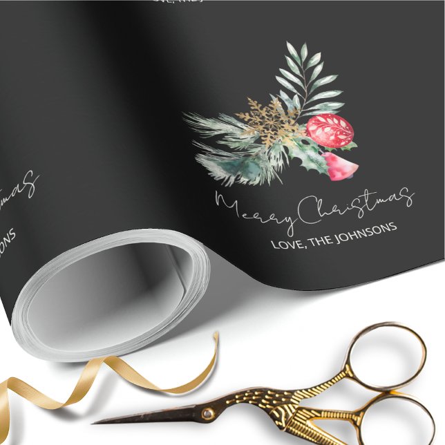 Modern Black Minimalist Christmas Script Wrapping Paper (Creator Uploaded)