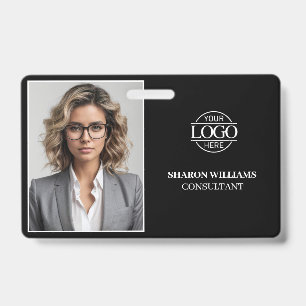 Modern Black Minimalist Company Employee Photo ID Badge
