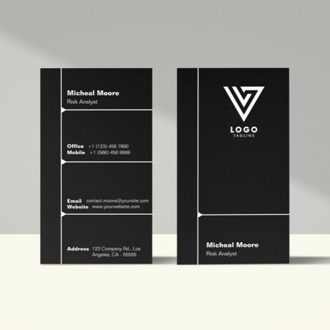 Modern Black Minimalist Corporate Vertical Business Card (Creator Uploaded)
