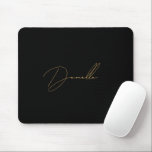 Modern Black Minimalist & Elegant Gold Script Name Mouse Mat<br><div class="desc">The modern total black minimalist,   elegant gold script calligraphy personalised name mouse pad is perfect for simple and trendy chic minimal design lovers.</div>