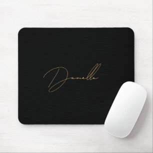 Modern Black Minimalist & Elegant Gold Script Name Mouse Mat