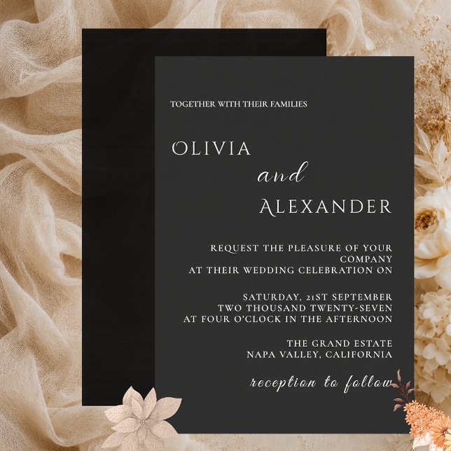 Modern black Minimalist Elegant Wedding Invitation (Creator Uploaded)