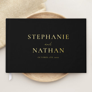 Modern Black Minimalist Gold Foil Wedding Guest Book