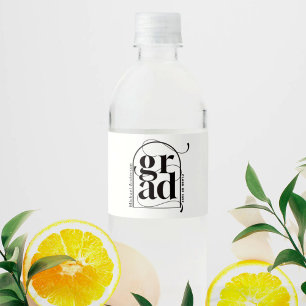Modern Black Minimalist GRAD Arch Graduation Water Bottle Label