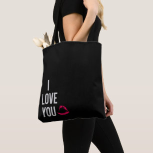 Modern Black Minimalist I Love You Lips Valentine Tote Bag