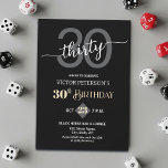 Modern Black Minimalist Men 30th Birthday Party Invitation<br><div class="desc">A modern minimalist design featuring elegant calligraphy on a black background. Customize the details for a cool Birthday Celebration.</div>