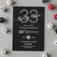 Modern Black Minimalist Men 33rd Birthday Party