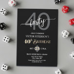 Modern Black Minimalist Men 40th Birthday Party Invitation<br><div class="desc">A modern minimalist design featuring elegant calligraphy on a black background. Customize the details for a cool Birthday Celebration.</div>