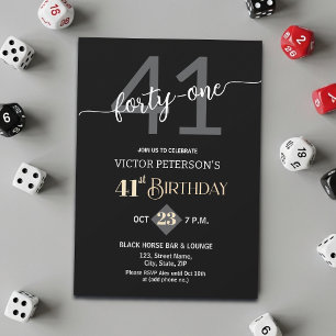 Modern Black Minimalist Men 41st Birthday Party Invitation