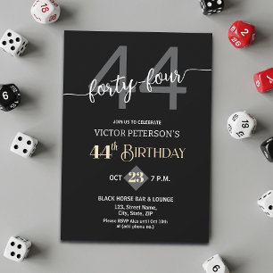 Modern Black Minimalist Men 44th Birthday Party Invitation