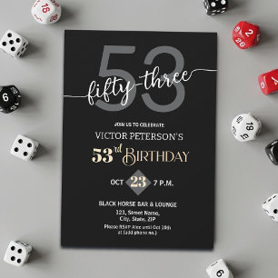 Modern Black Minimalist Men 53rd Birthday Party Invitation