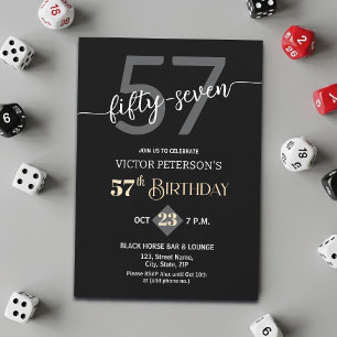 Modern Black Minimalist Men 57th Birthday Party Invitation