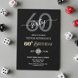 Modern Black Minimalist Men 60th Birthday Party Invitation
