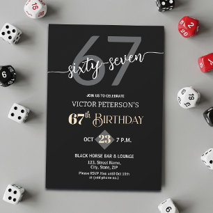 Modern Black Minimalist Men 67th Birthday Party Invitation