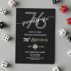 Modern Black Minimalist Men 76th Birthday Party Invitation
