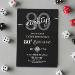 Modern Black Minimalist Men 80th Birthday Party Invitation<br><div class="desc">A modern minimalist design featuring elegant calligraphy on a black background. Customize the details for a cool Birthday Celebration.</div>