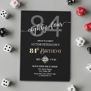 Modern Black Minimalist Men 84th Birthday Party Invitation