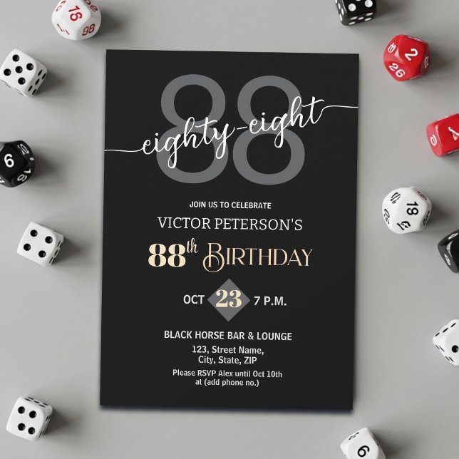 Modern Black Minimalist Men 88th Birthday Party Invitation (Creator Uploaded)
