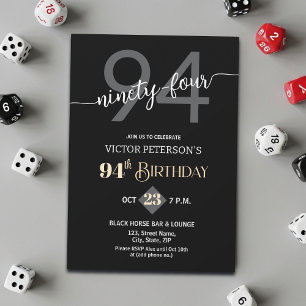 Modern Black Minimalist Men 94th Birthday Party Invitation