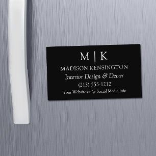 Modern Black Minimalist Monogram or Add Logo Magnetic Business Card