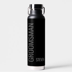 Modern Black Minimalist Personalised Groomsman Water Bottle