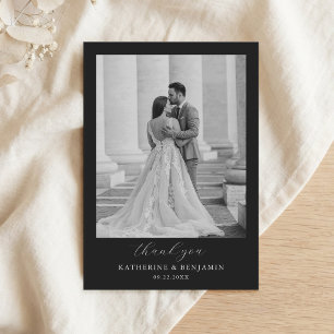 Modern Black Minimalist Photo Wedding Thank You Card