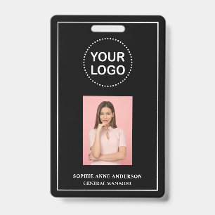 Modern Black Minimalist QR Code Business Employee ID Badge