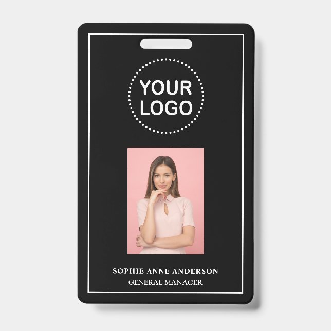 Modern Black Minimalist QR Code Business Employee  ID Badge (Front)