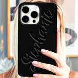 Modern Black Minimalist Script Name iPhone 16 Pro Max Case<br><div class="desc">Embrace modern minimalism with this sleek Black Minimalist Script Name iPhone 16 Pro Max Case. This chic design features your name elegantly displayed in a flowing script against a deep black backdrop, creating a look that's both understated and personalised. Perfect for those who appreciate clean lines, simple sophistication, and a...</div>