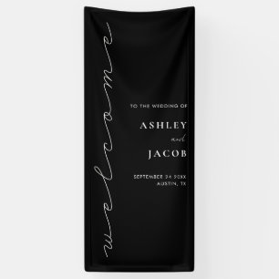 Modern Black Minimalist Script Welcome Wedding Banner