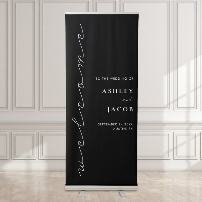 Modern Black Minimalist Script Welcome Wedding Retractable Banner (Creator Uploaded)
