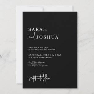 Modern Black Monochrome Minimalist Script Wedding Invitation