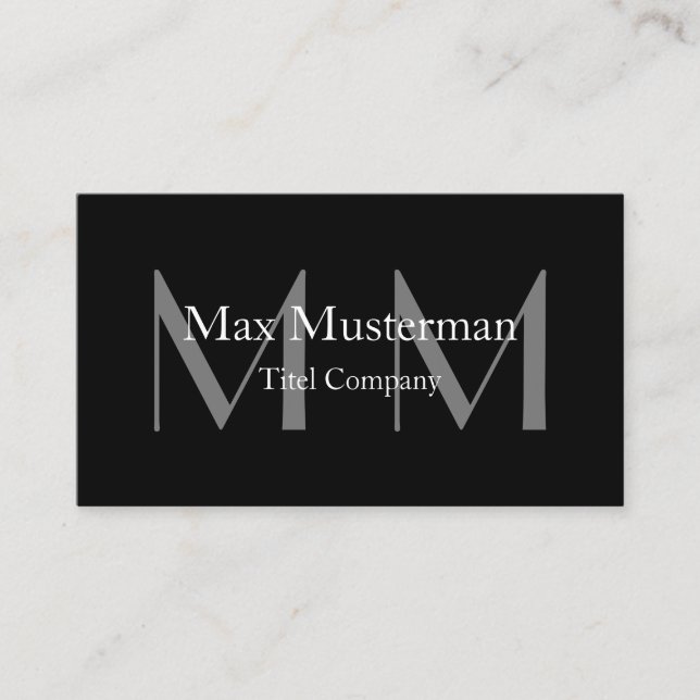 Modern black monogram business card (Front)