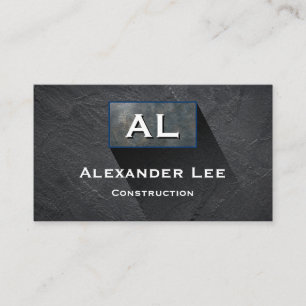 Modern Black Monogram Construction Business Card