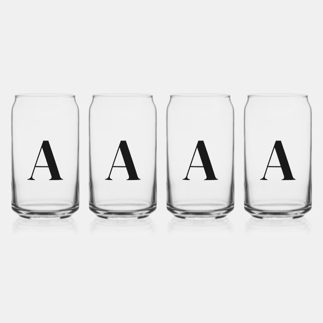 Modern Black Monogram Initial Can Glass Set (Front)