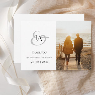 Modern Black Monogram Photo Wedding Thank You
