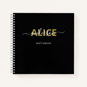 Modern Black Monogram Script Artist Sketchbook Notebook