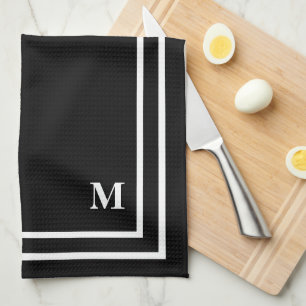 Modern Black Monogram  Tea Towel