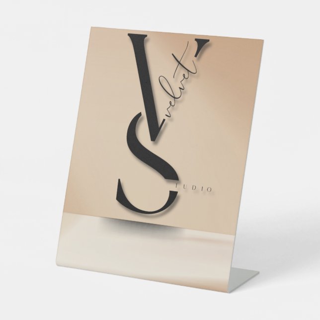 Modern Black Monogram "VS" Pedestal Sign (Front)