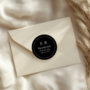Modern Black Monogram Wedding Thank You Classic Round Sticker