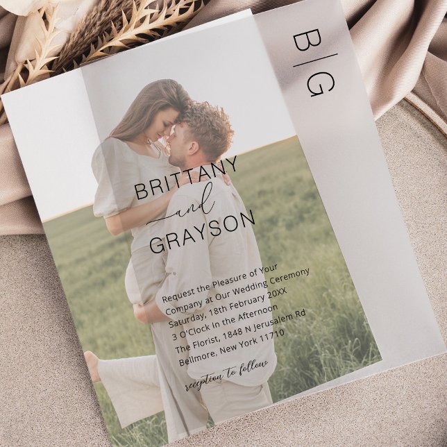 Modern Black Monogram Wedding Vellum Invitations (Creator Uploaded)