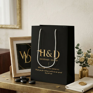 Modern Black Monogram Wedding Welcome Guest Medium Gift Bag
