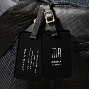 Modern Black Monogrammed  Luggage Tag
