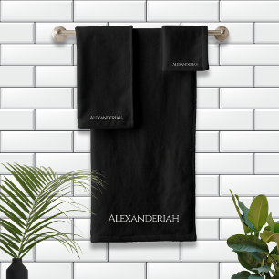 Modern Black monogrammed Name Bath Towel Set